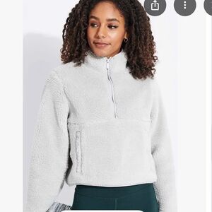 Alo Teddy Sherpa Crop Gray quarter Zip Up Jacket hoodie